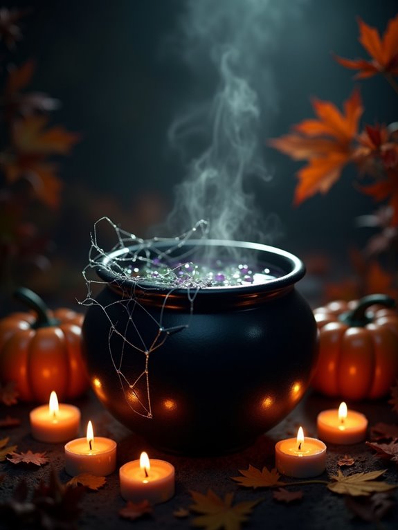 floating candles in cauldron