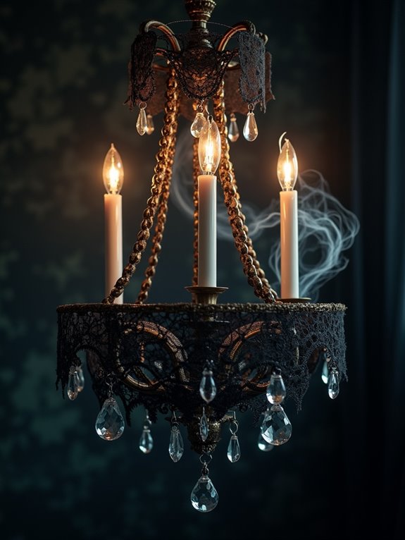 ghostly chandeliers create ambiance