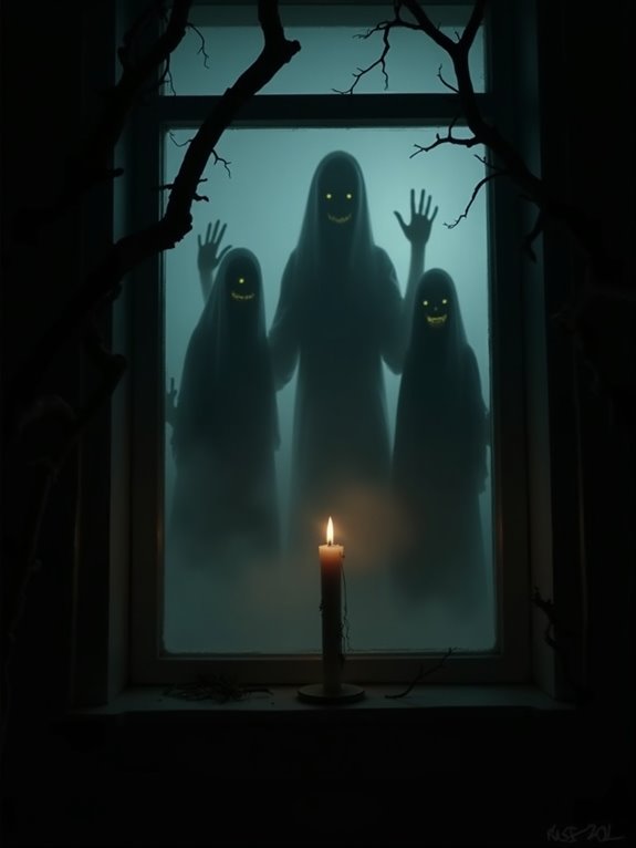 ghostly window decorations displayed