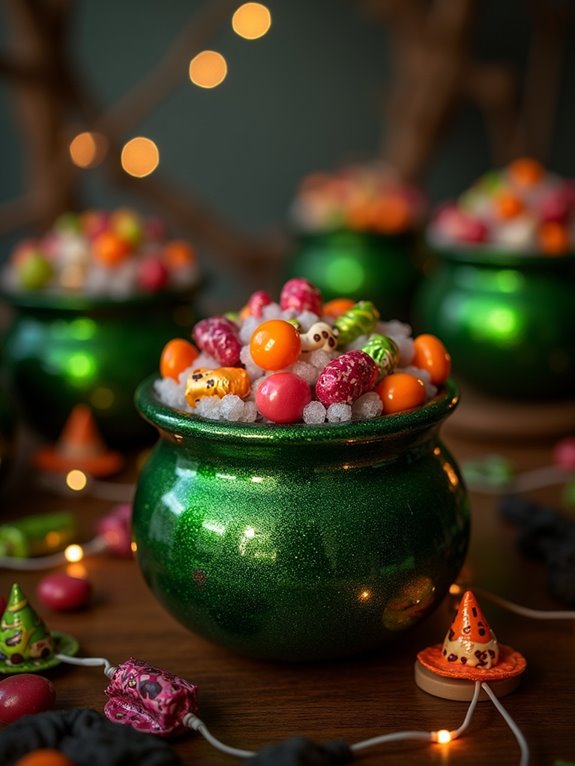 glittery cauldron candy centerpiece