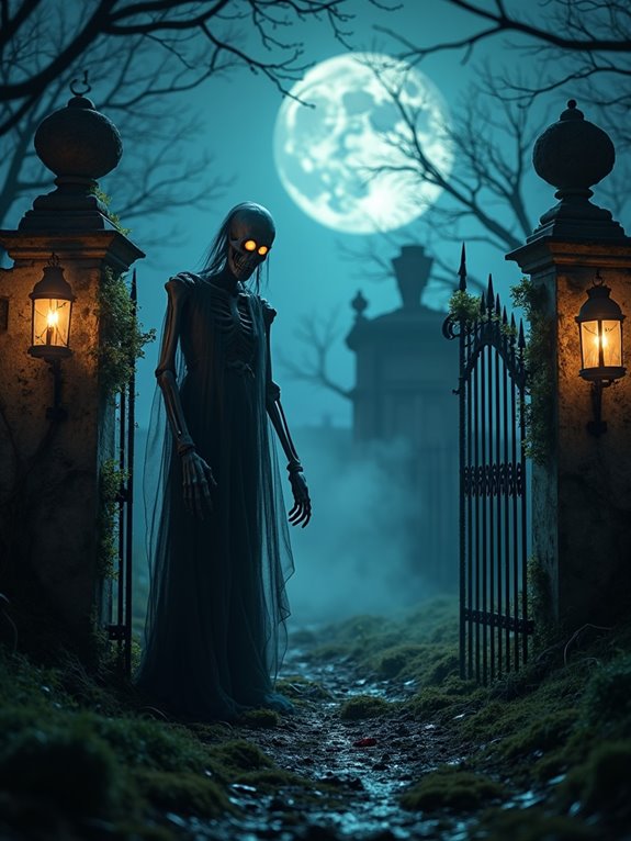haunting graveyard with shadows
