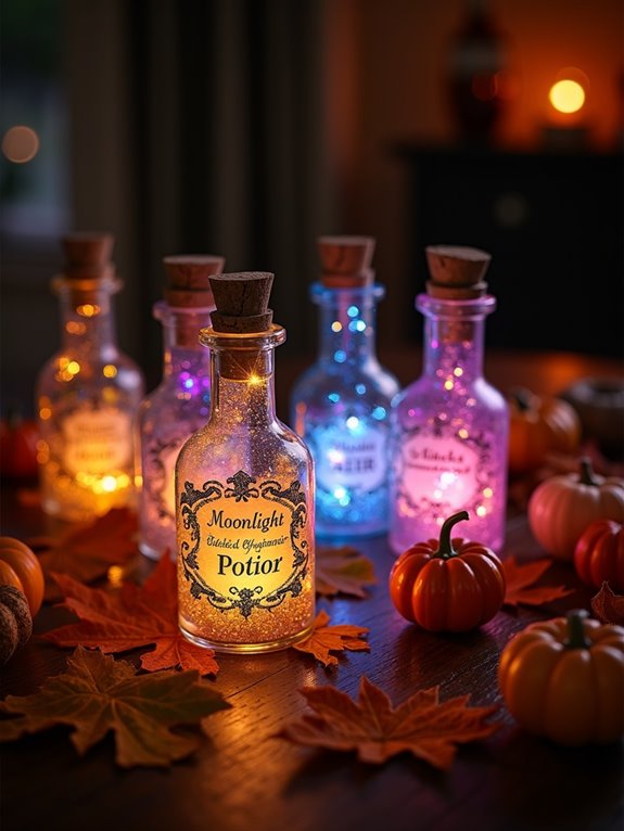 illuminated magical potion bottles