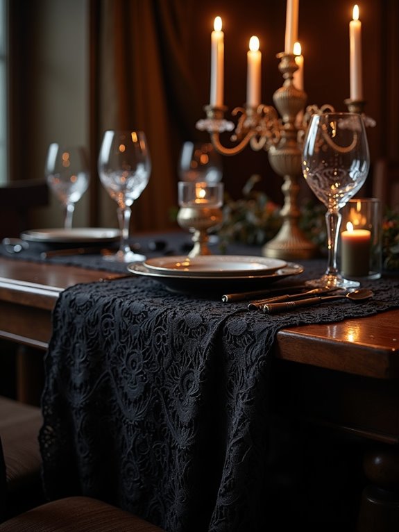 intricate lace black tablecloth
