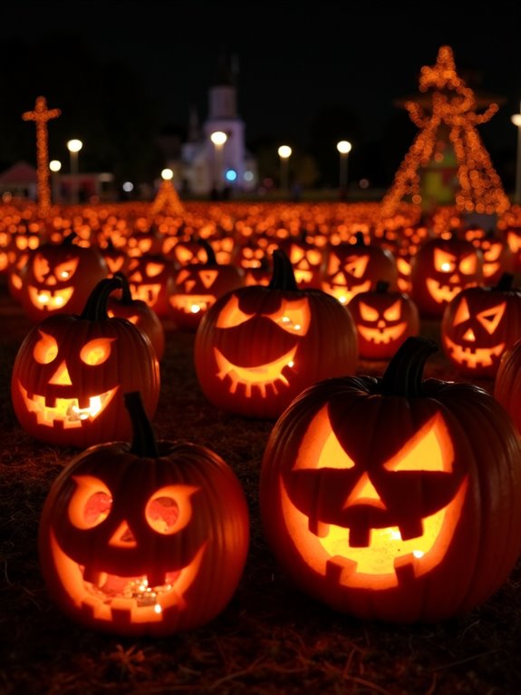magical carved pumpkin display