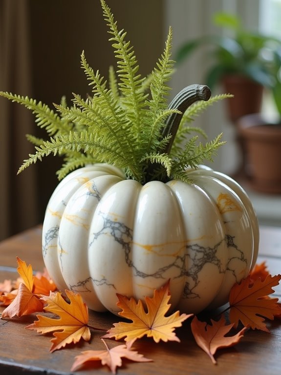 marble pumpkin with ferns