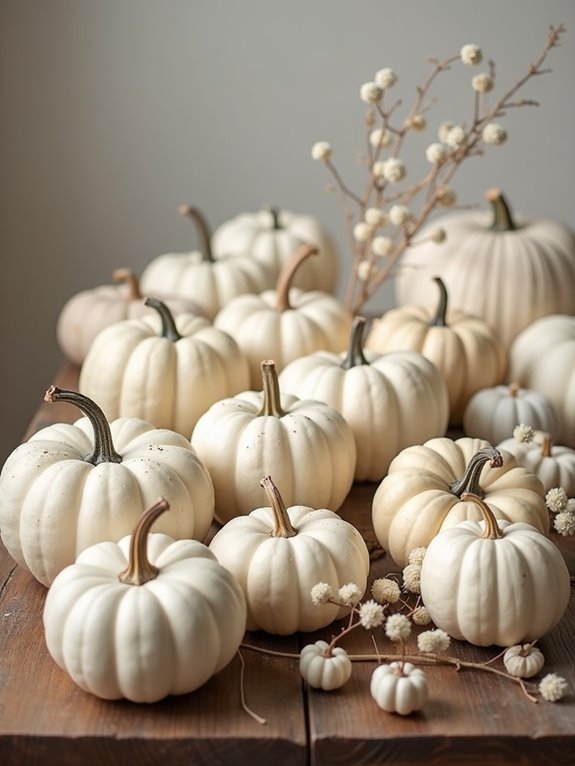 monochromatic pumpkin centerpiece display