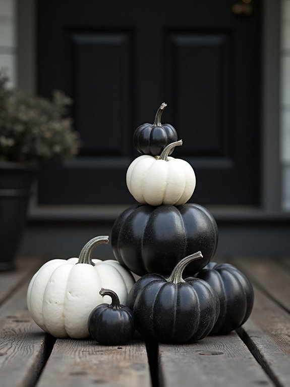 monochrome pumpkin stack display