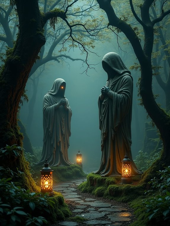 mossy statues create mystery