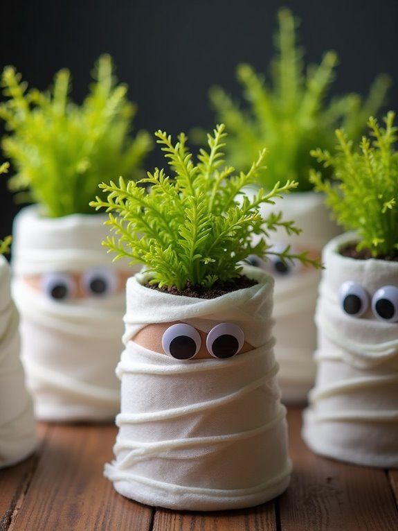 mummy themed decorative plant pots