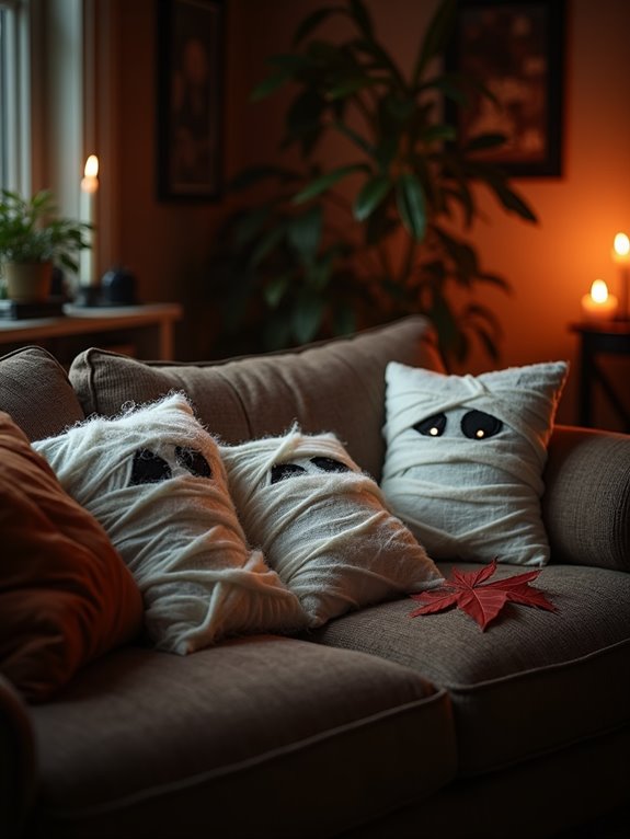 mummy themed spooky pillow decor