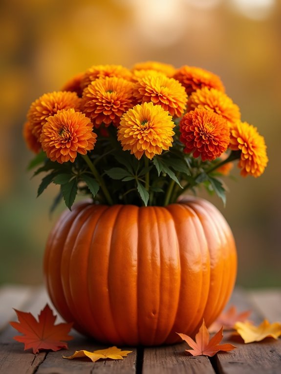 ombre pumpkin with marigolds