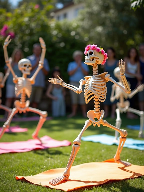 playful skeleton yoga decorations