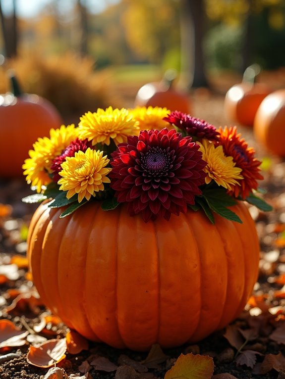 pumpkin planter with mums