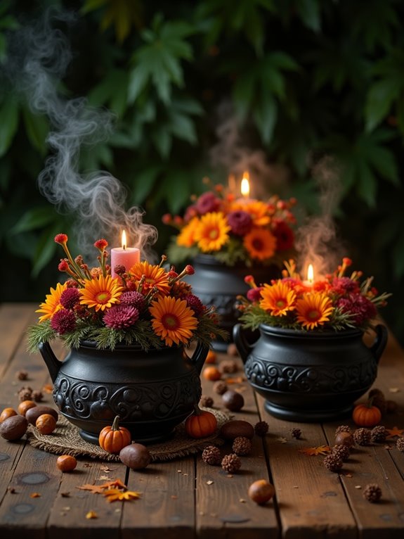 rustic autumn cauldron centerpiece
