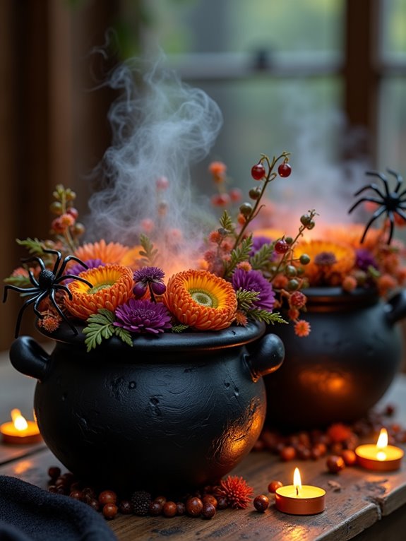 seasonal floral cauldron centerpiece