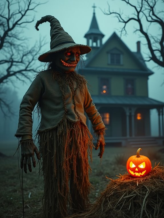 sinister glowing eyed scarecrow