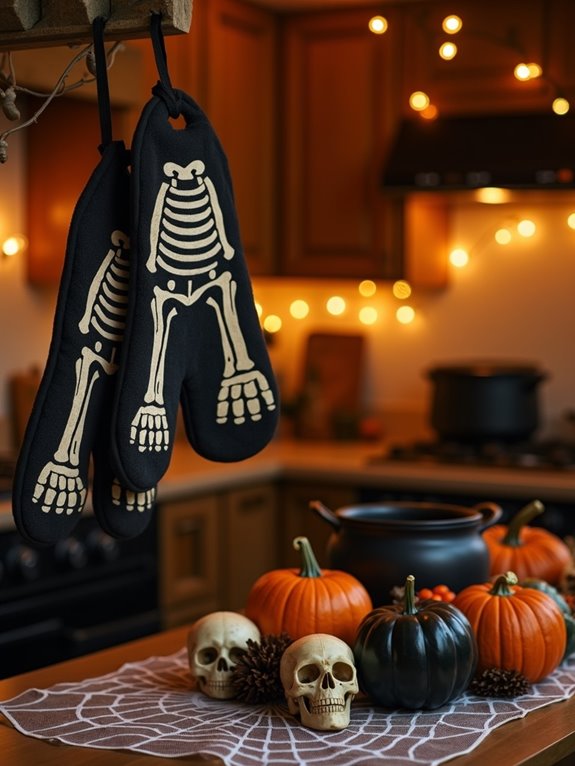skeleton oven mitts delight