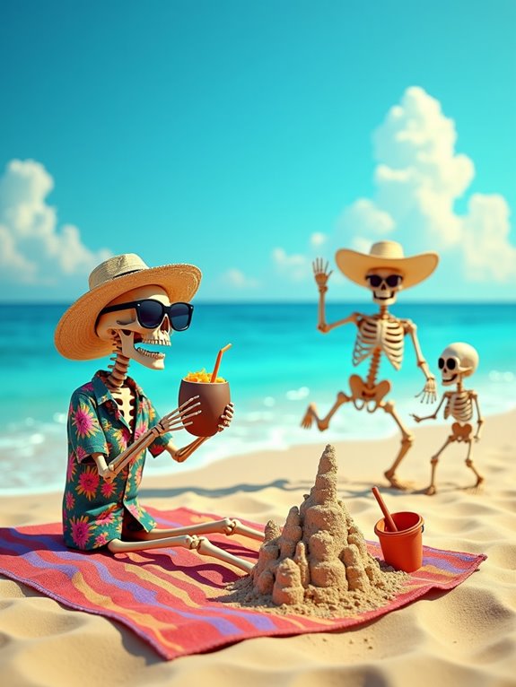 skeletons enjoying beach activities