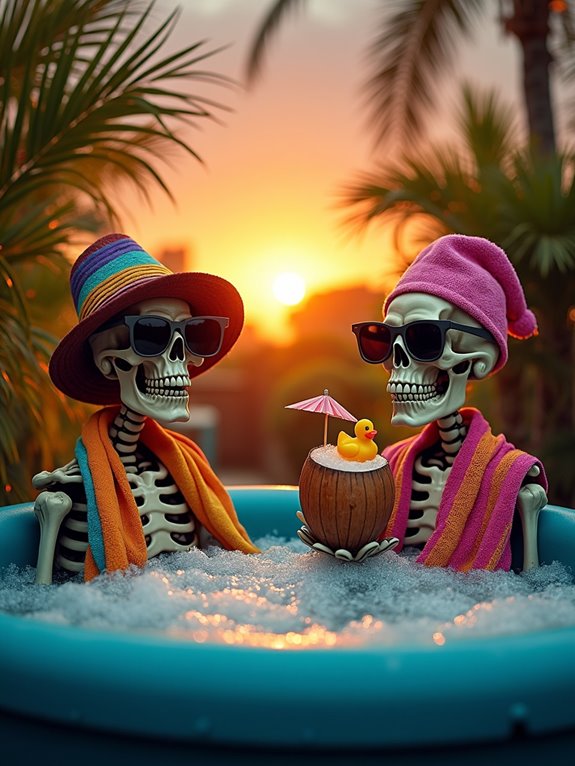 skeletons enjoying hot tub