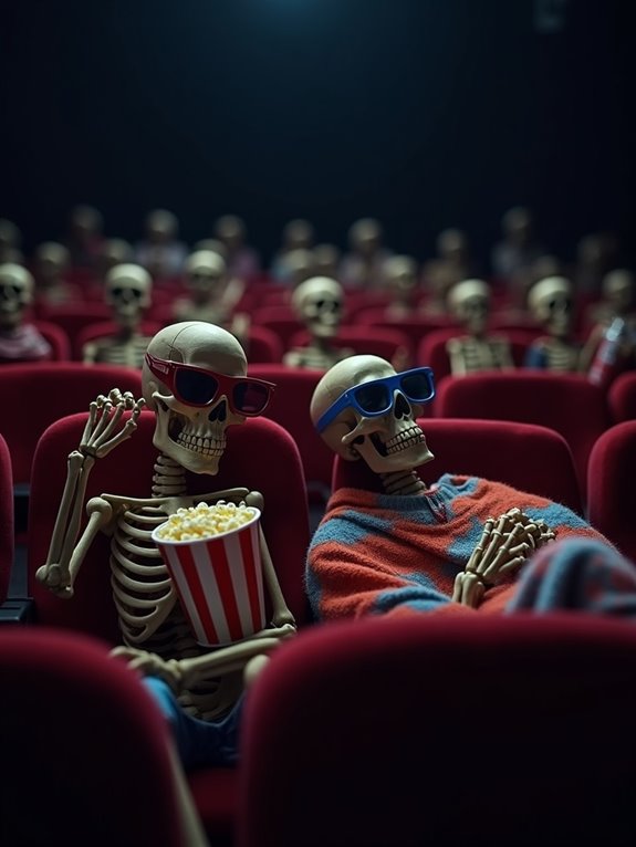 skeletons watching movies hilariously
