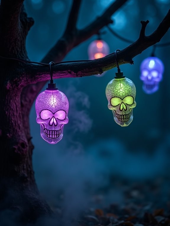 skull themed glowing string lights
