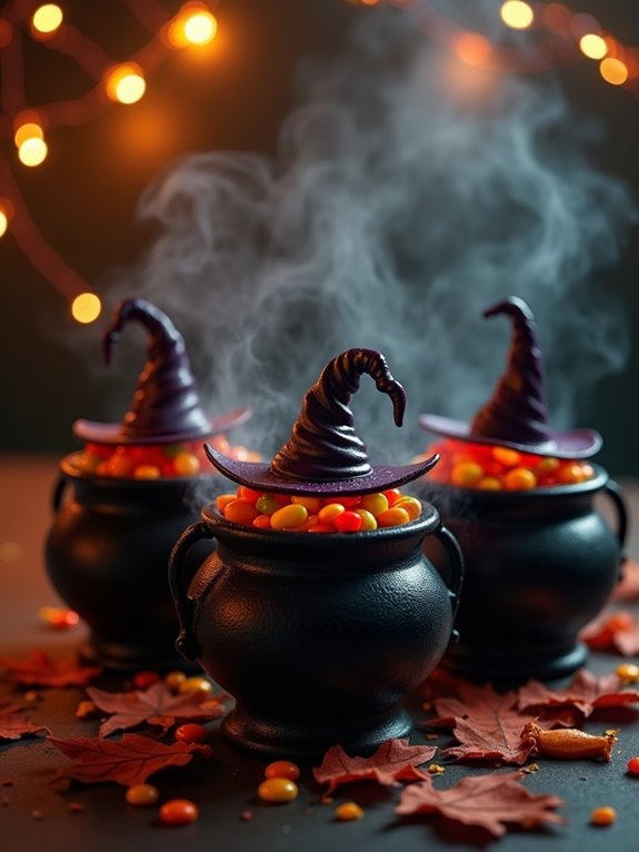 spooky cauldron with witch hat