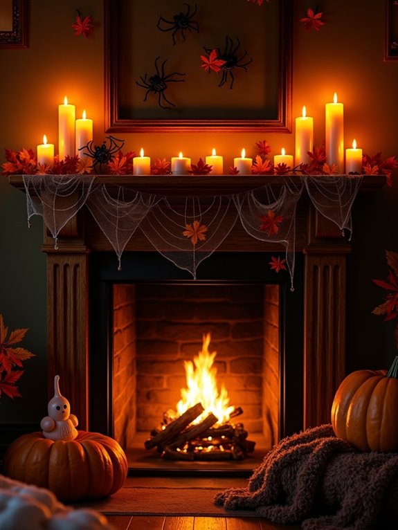 spooky elegant fireplace decor