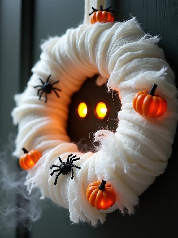 spooky mummy wreath decoration