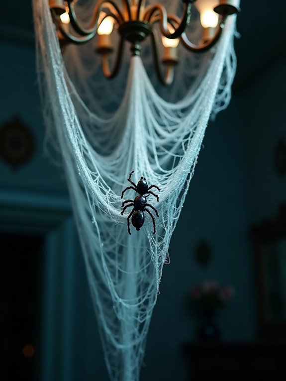spooky spider adorned cobwebs