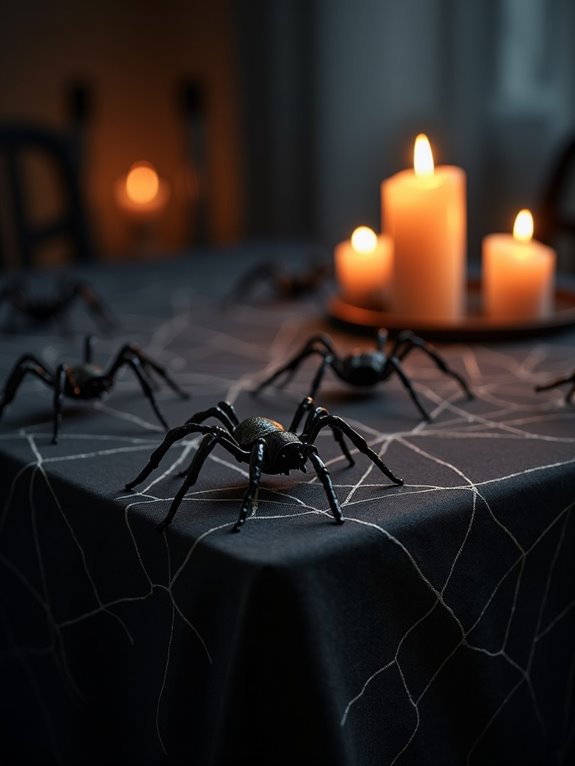 spooky spider themed tablecloth decoration