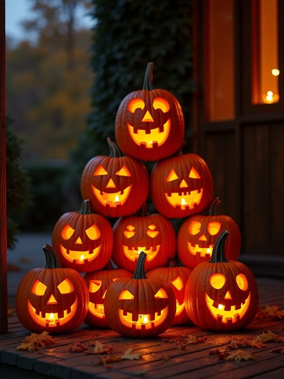 spooky themed pumpkin display
