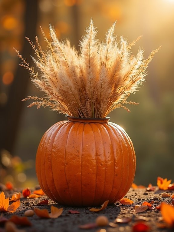 textured pumpkin with grasses