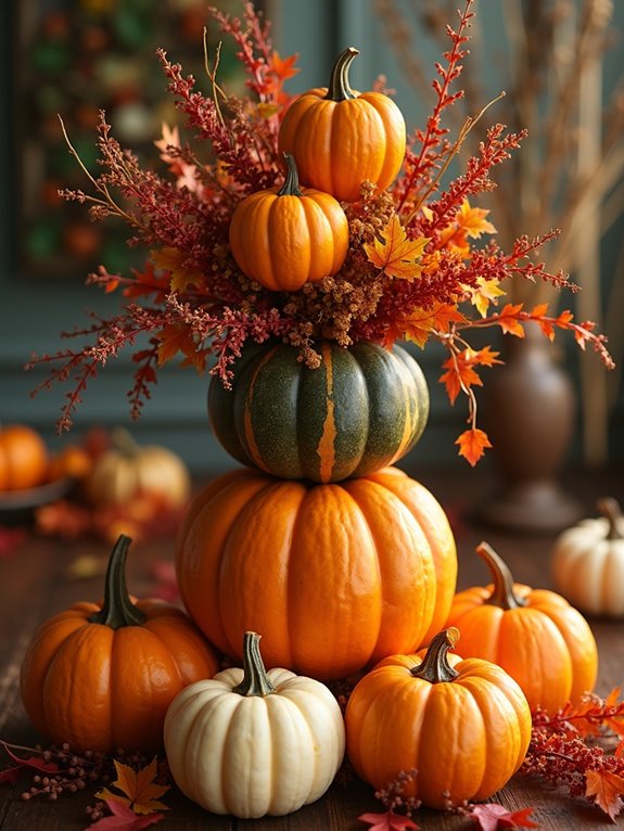 tiered pumpkin autumn display