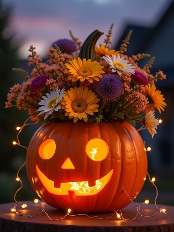 twinkling pumpkin planter display