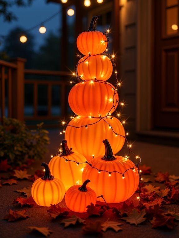 twinkling pumpkin porch display