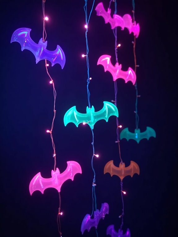 vibrant neon bat decorations