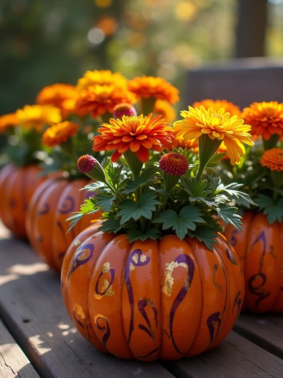 vibrant painted pumpkin decor