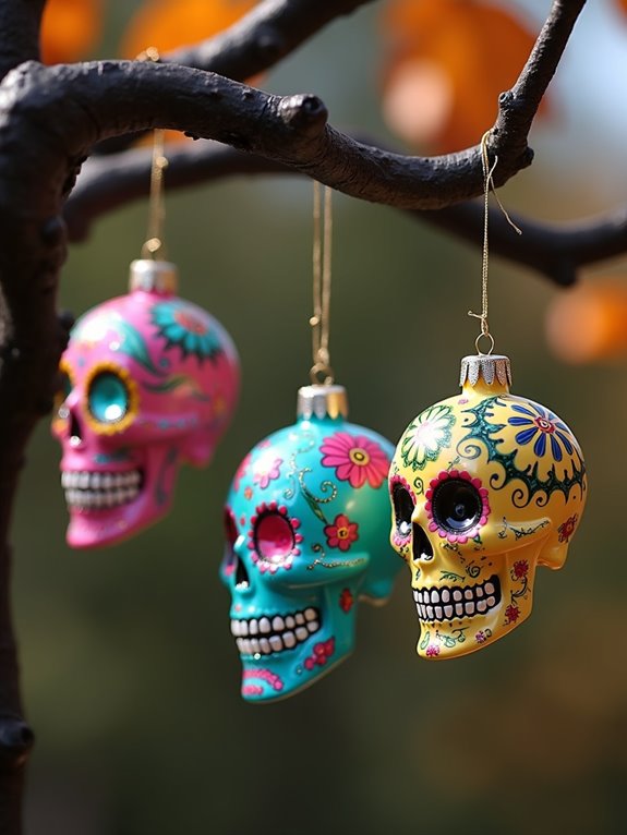 vibrant sugar skull ornaments