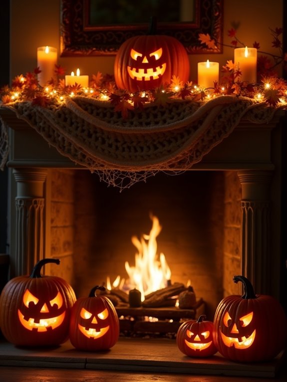 whimsical autumn fireplace decor