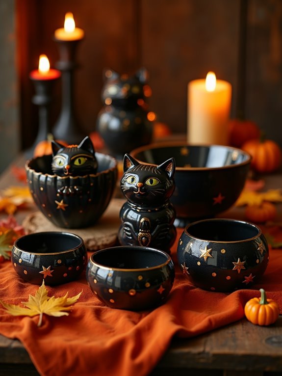 whimsical black cat bowls