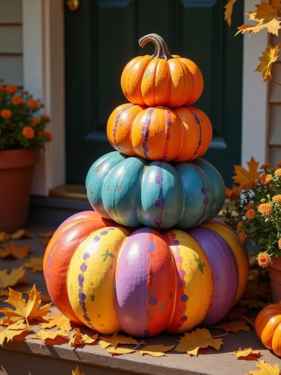 whimsical colorful pumpkin display