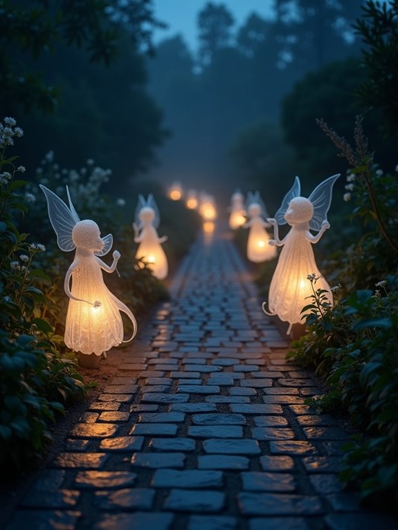 whimsical ghost pathway sculptures