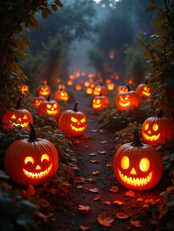 whimsical pumpkin garden display
