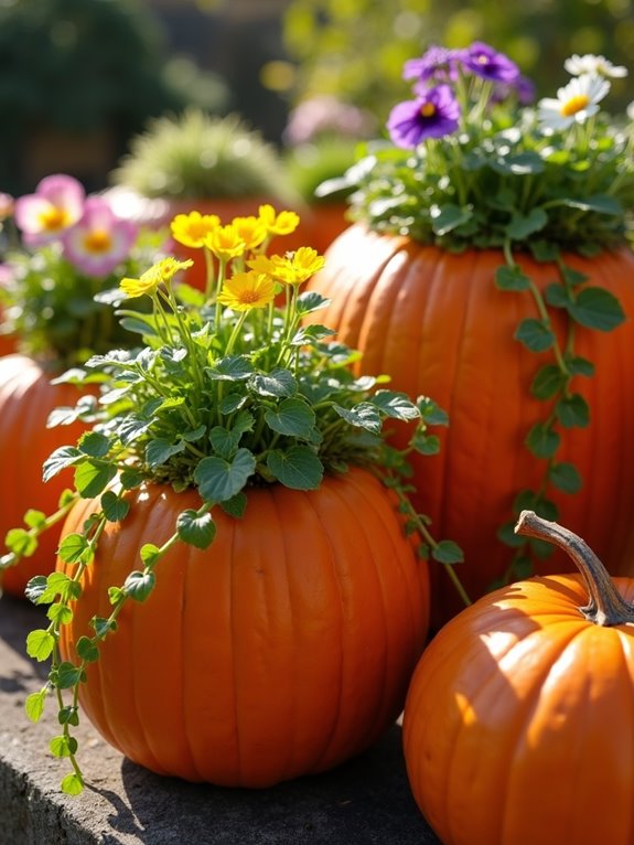 whimsical pumpkin planter vines