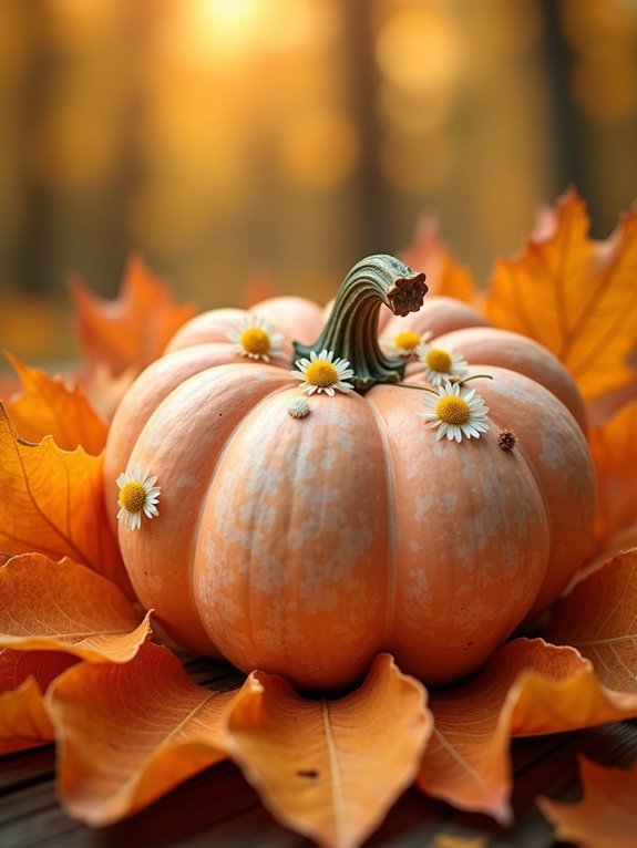 whimsical pumpkin with daisies