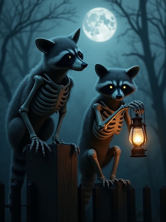 whimsical skeleton raccoon decorations