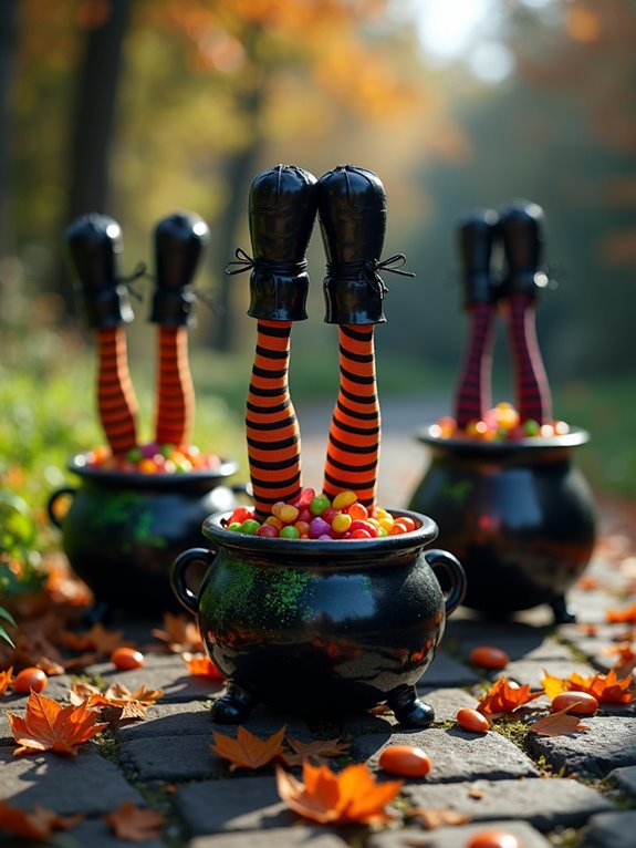 witch legs cauldron candy holder