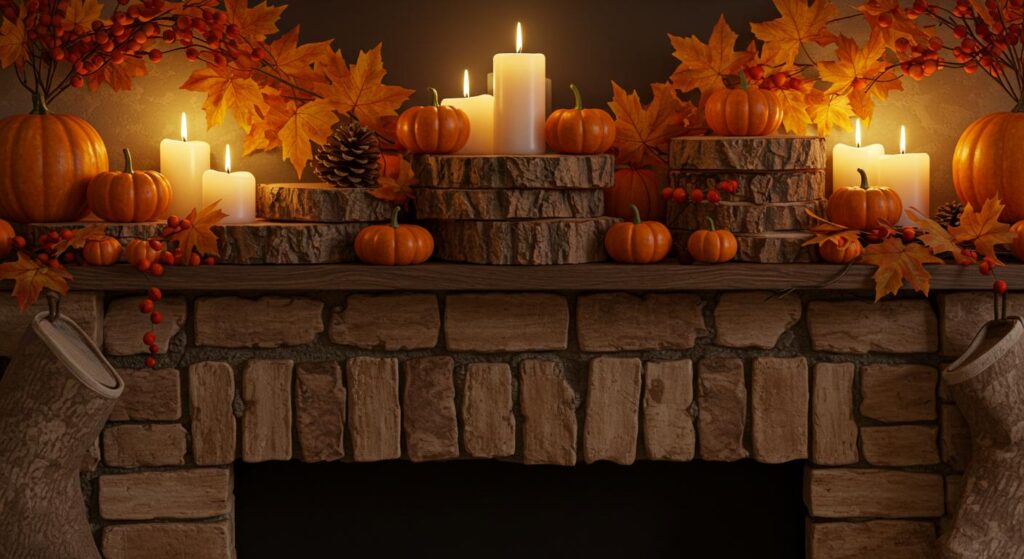 How to Add Rustic Wood Slices to Your Autumn Mantle