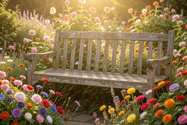 12 True Garden Bench Surrounded By Flowers Ideas
