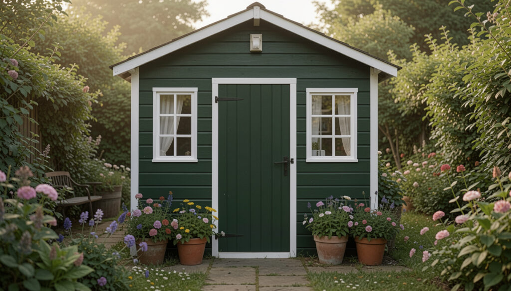 25 Real Dark Green Garden Shed With White Trim Ideas